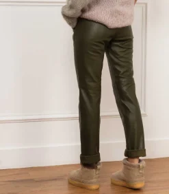 Pantalon En Cuir Kaki