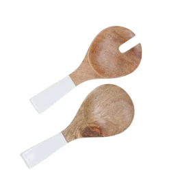 Petits Couverts De Service En Bois De Manguier Et Email Blanc