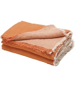 Plaid En Lin Vice Versa Frange Safran/Givre 140 X 250 Cm