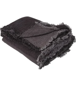 Plaid En Lin Vice Versa Frange Charbon/Anthracite 140 X 250 Cm