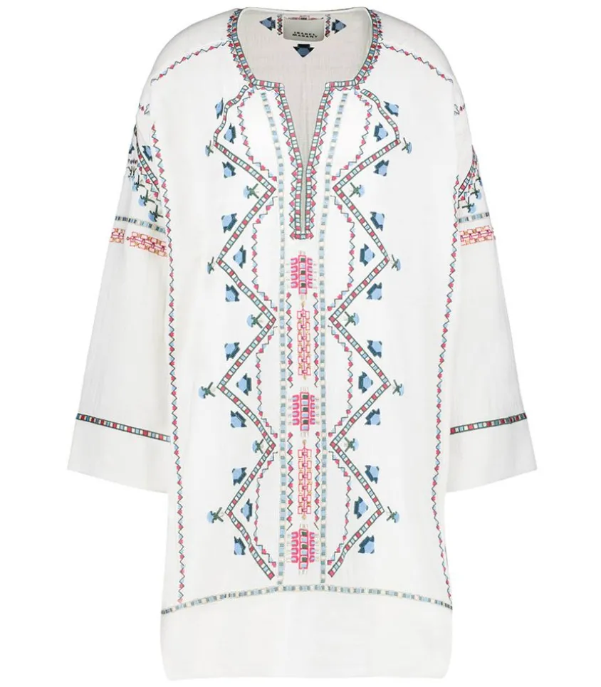Robe Chemsi Brodee En Coton Ecru