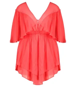 Robe Courte En Coton Et Soie Rouge