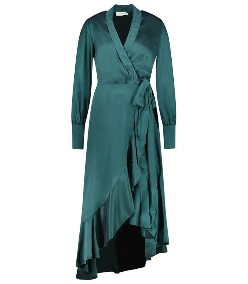 Robe Portefeuille Longue En Soie Jade