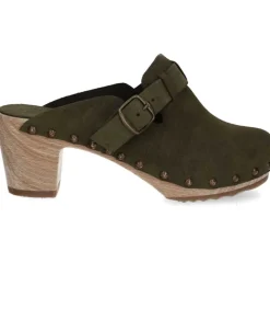 Sabots Clang Cuir Velours Kaki