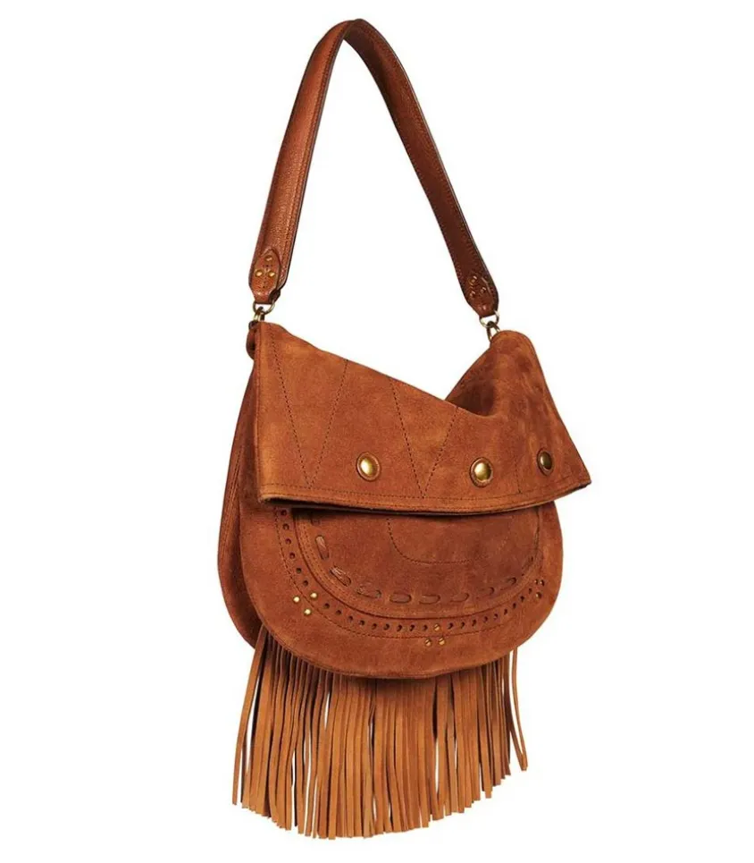 Sac Jerry M Cuir Velours Tabac