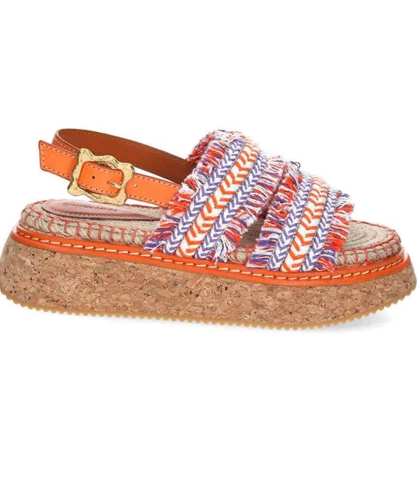 Sandales A Plateforme Brides Tressees Orange