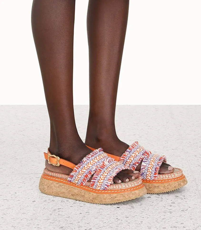 Sandales A Plateforme Brides Tressees Orange