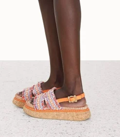 Sandales A Plateforme Brides Tressees Orange