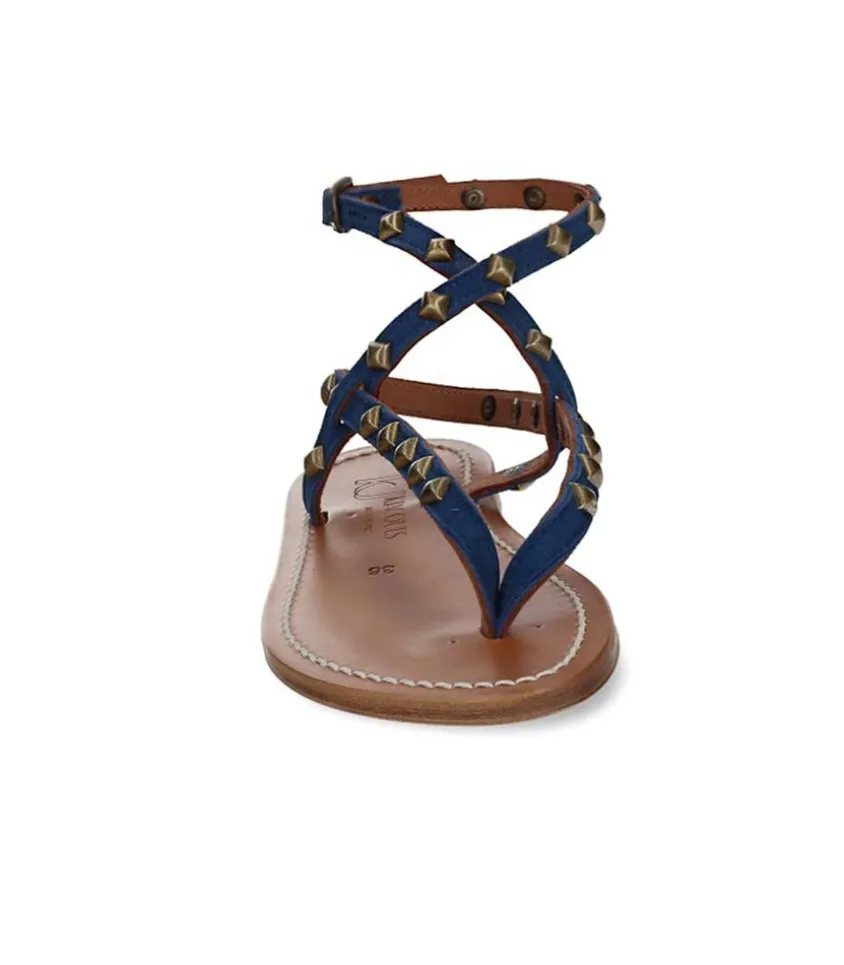 Sandales Deltapyr Cuir Velours Bleu Bronze