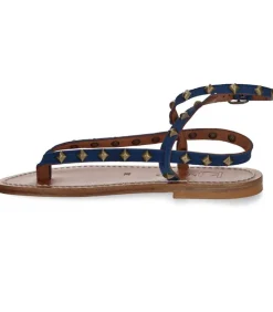 Sandales Deltapyr Cuir Velours Bleu Bronze