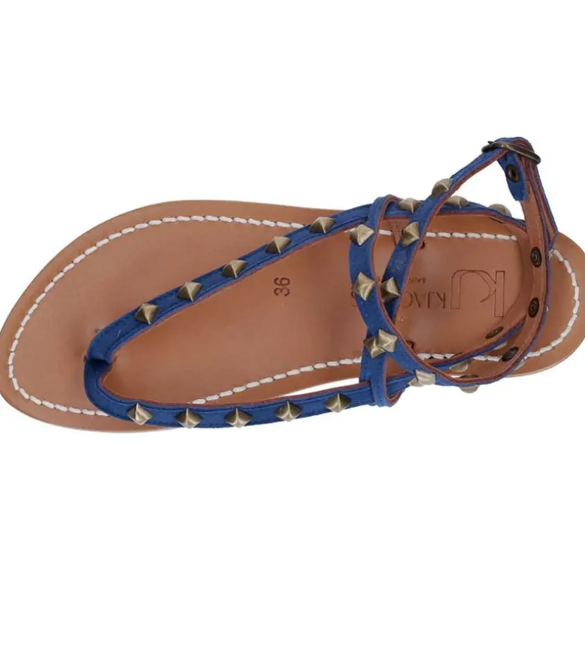 Sandales Deltapyr Cuir Velours Bleu Bronze