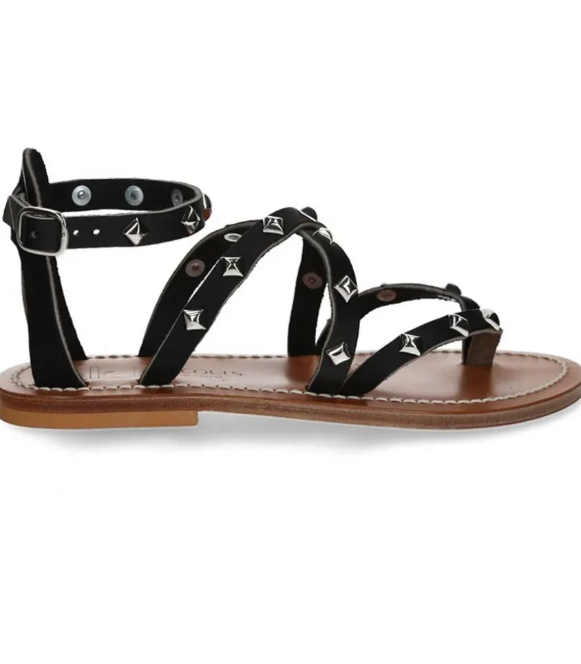 Sandales Epicurepyr Cuir Lisse Noir Argent