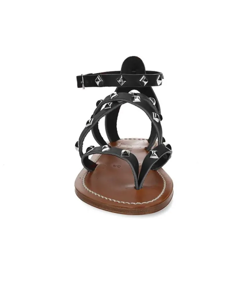 Sandales Epicurepyr Cuir Lisse Noir Argent