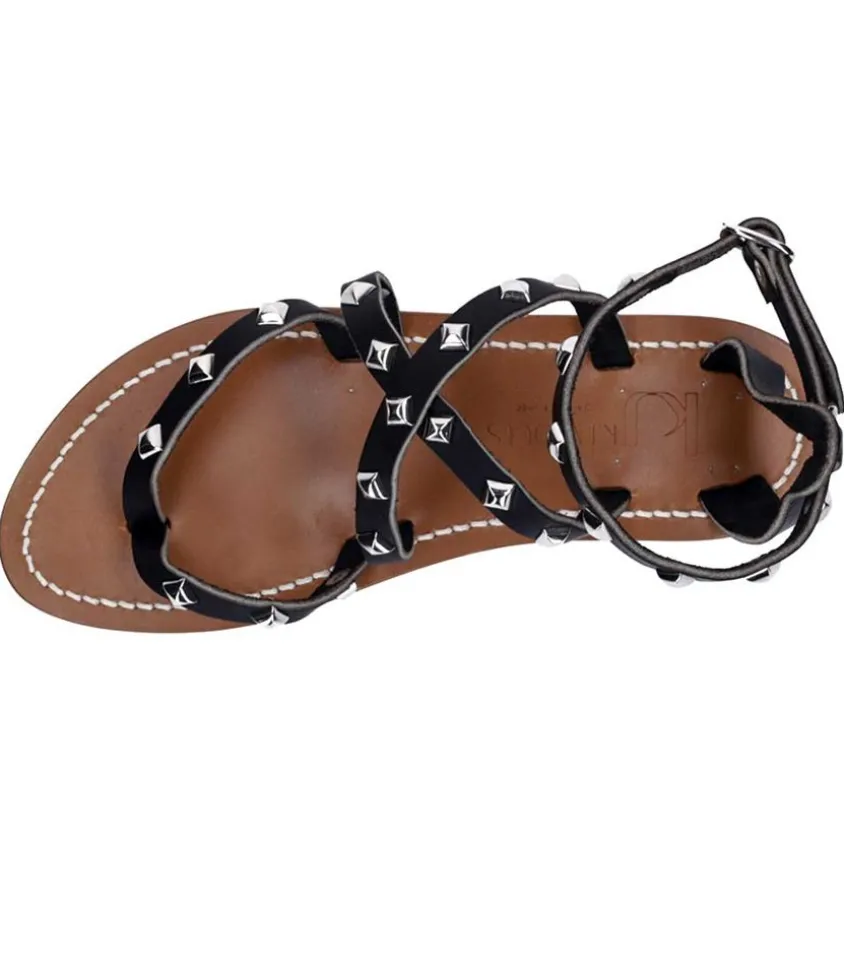 Sandales Epicurepyr Cuir Lisse Noir Argent