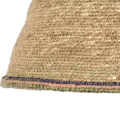 Suspension En Jute Beige Boheme Lisere Bleu, Rose Et Vert