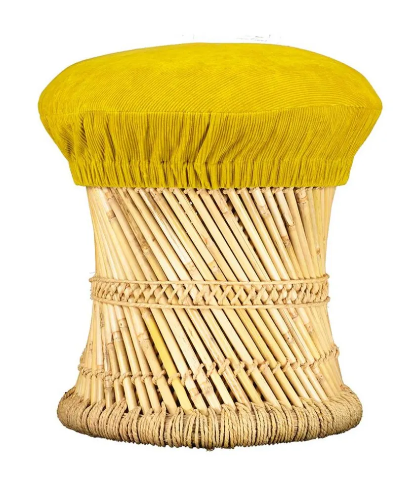 Tabouret Cordou Velours Cotele Jaune
