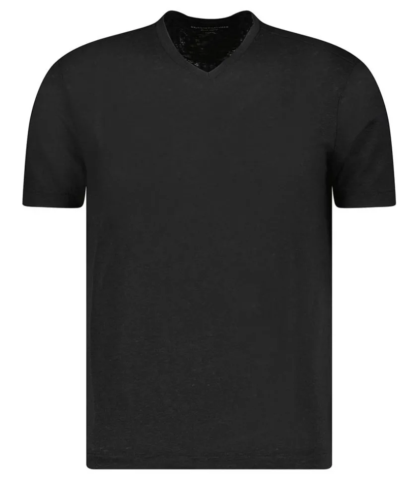 Tee-Shirt Homme Col V Manches Courtes Lin Noir