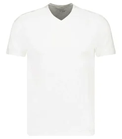 Tee-Shirt Homme Col V Manches Courtes Lin Blanc