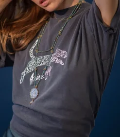 Tee-Shirt Walker Spotted Leopard Washed Black